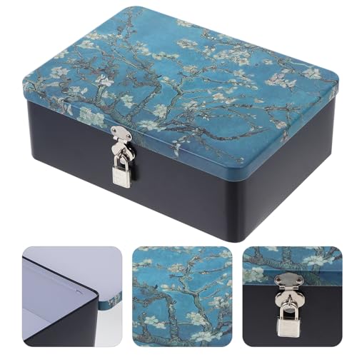 TOYANDONA Tinplate Storage Box Large Rectangular with Lock Apricot Blossom Print for Desktop and Home Organizing - Image 7