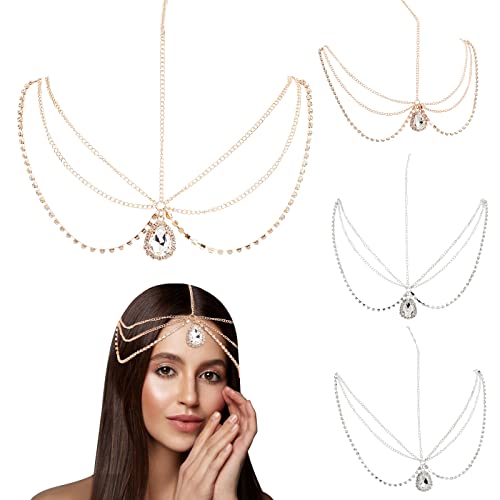 WEBEEDY 4 pièces Bijoux de Front Accessoires de Coiffure de Mariage Pendentif Front Strass Chaîne de tête de mariée bohème avec Pendentif en Cristal Accessoires pour Cheveux Festival