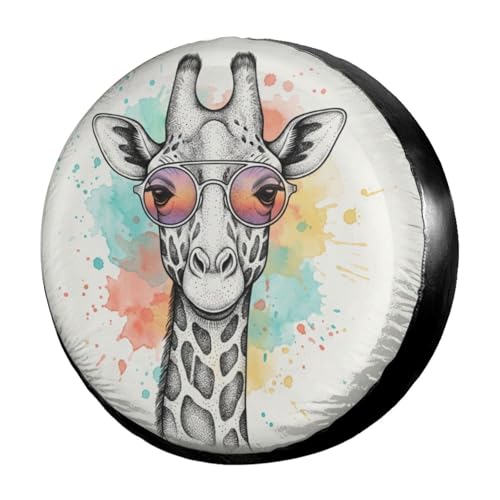Image of Delerain Fashion Giraffe Spare Tire Covers Waterproof Dust-Proof Spare Wheel Cover Universal Fit for Trailer, RV, SUV, Truck and Many Vehicle (17 Inch for Diameter 31 inch-33 inch)