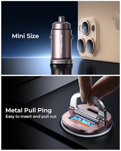 Image of MRGLAS 125W USB C Car Charger, [Mini & Metal] USB C Car Charger Adapter Fast Charging PD65W & QC60W Dual Port Type C Car Cigarette Lighter USB Charger for iPhone 16 15 14 Pro Max S25 MacBook-Pink