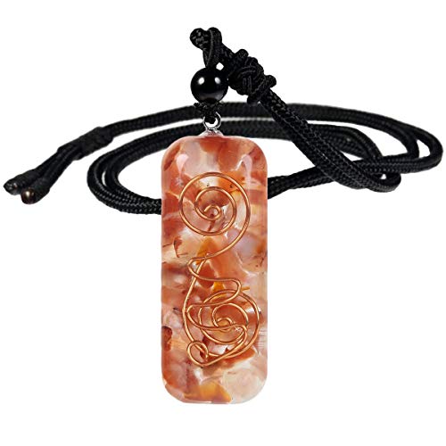 SUNYIK Healing Chakra Orgone Crystal Stone Pendant Necklace for Men and Women, Natural Rectangle Stone Necklace for Unisex Adjustable 18-24 , Carnelian