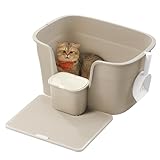 Feandrea Cat Litter Box, Extra Large High-Sided Litter Box for Multi-Cat Homes, Catcher Board, Storage Box, Scoop, Cappuccino Beige UPPT003K01