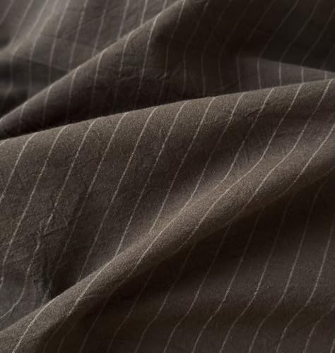Image of PinkMemory Brown Striped Duvet Cover King White Pinstripe Duvet Cover Bedding Set 100% Washed Cotton Stripes Patterned 3pcs Retro Striped Bedding with Zipper Closure Corner Ties,Soft Breathable
