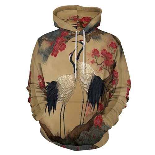 Sweat à capuche homme grue vintage avec imprimé floral 3D original