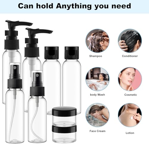 Travel Size Bottles for Toiletries 13 Pack 2oz TSA Approved Toiletry Bottles Leak Proof Travel Kit for Women Men TSA Clear Toiletry Bag Shampoo Lotion Skincare Cosmetic Container (Black) - Image 6