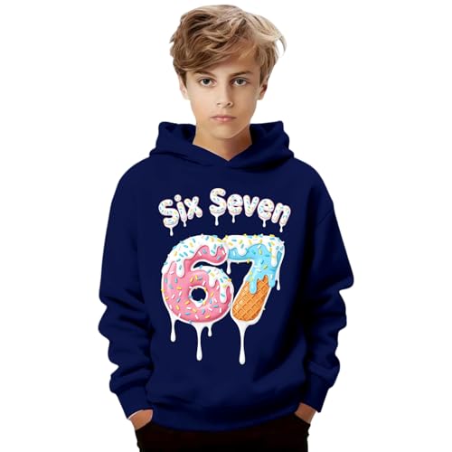 Genérico Sudaderas Niño Increíble Sudadera con Capucha para Niños Y Niñas con Estampado del Número 67, Aire Libre, Detalles Finos, Medidas 2-14 Años