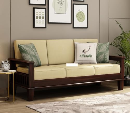 Image of Sheesham Wood 5 Seater Sofa Set for Living Room Home Office || 3+1+1 Solid Wood Sofa Sets Wooden Sofa Sets 5 Seater (Walnut Finish)