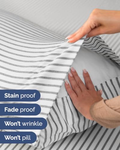 Image of Extra Deep Flex Top Split Head King Sheet Set - 6 Piece Breathable and Cooling Sheets - Hotel Luxury Bedding for Women, Men, Kids & Teens - Easy Secure Fit - Extra Deep Pockets - Grey Stripes 2