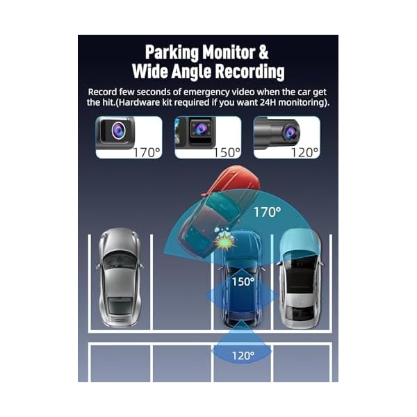 3 Channel 5G WiFi Dash Cam, 4K+1080P+1080P Dash Cam Front and Rear Inside with 64GB Card, 3.16” IPS Screen, G-Sensor, Loop Recording, Parking Monitor, 170° Wide Angle, IR Night Vision, WDR, Silver - Image 7
