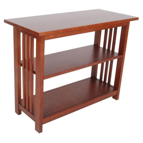 Alaterre Furniture Mission Console Entryway Table with Lower Storage and Adjustable Middle Shelf-Use as Under Window Bookshelf in Living Room or Home Office, (L) 31" x (W) 14" x (H) 24", Cherry