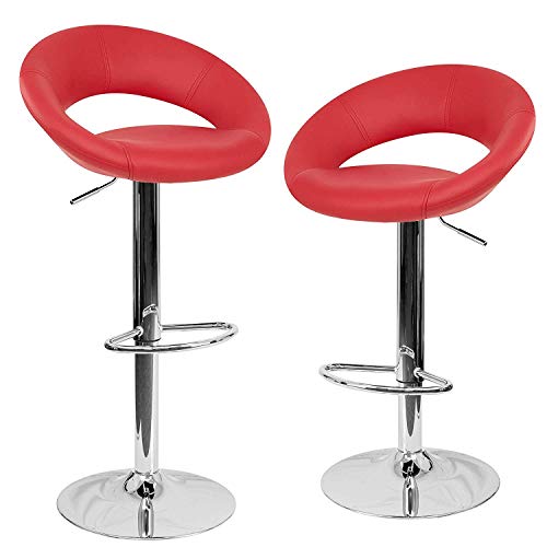 EGLEMTEK Histar - Sgabelli da Bar Cucina Sedia in Ecopelle con Schienale, Sgabello Girevole Ed Altezza Regolabile con Poggiapiedi per Casa, Design Elegante Moderno, 2 Pz (Colore Rosso)