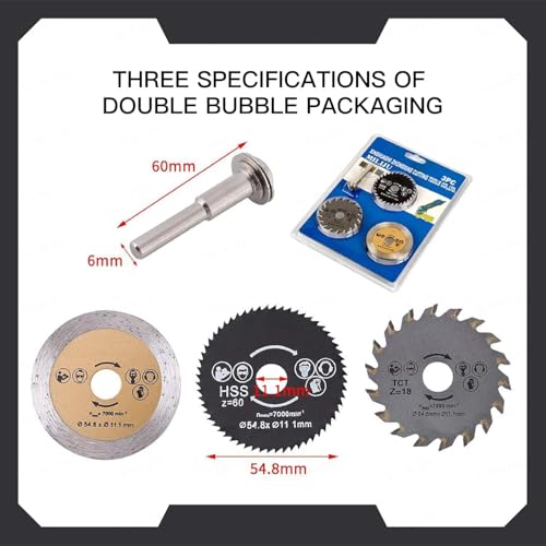 Image of 3pcs /set Mini Circular Saw Blade Diamond Cutting Disc Accessories Set TCT HSS Saw Blade for Wood Metal Tile Cutting Disk (3 Pcs, Suitable for Cutting)