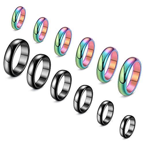 UBGICIG 12Pcs Hematite Rings for Men Women Anxiety Balance Magnet Ring Black Colorful Stone Magnetic Rings Absorb Negative Energy Ring Jewelry Set