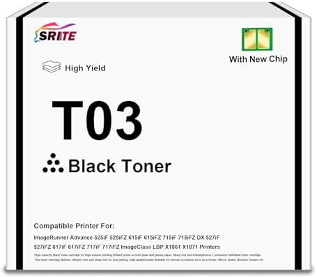 T03 2725C001AA Black Toner Cartridge (with Chip) Compatible with Canon ImageRunner Advance 525iF 525iFZ 615iF 615iFZ 715iF 715iFZ DX 527iF 527iFZ 617iF 617iFZ 717iF 719iF 719iFZ 619iF 529iF Printer