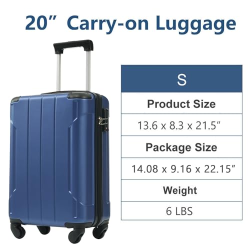 Lightweight Durable ABS Hardshell Luggage with Double Spinner Wheels - 20-Inch Travel Carry-On Suitcase (Blue)2