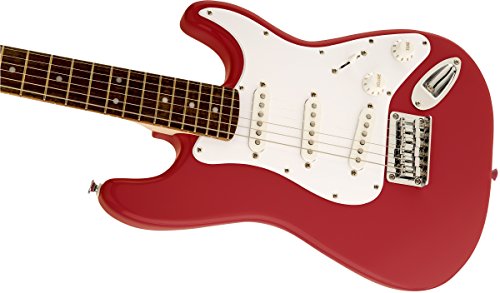 Fender Squier 3/4 Size Kids Mini Strat Electric Guitar - Red Bundle with Tuner, Strap, Picks, Fender Play Online Lessons, and Austin Bazaar Instructional DVD