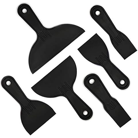 6 Pieces Plastic Putty Knife Set, Wallpaper Scraper, DIY Paint Scrapers Tool for Wallpaper, Patching, Spackling, Decals, Baking, Wall, Car Putty Painting, 1.5/2/3/4/6/8 Inch, Black Cover