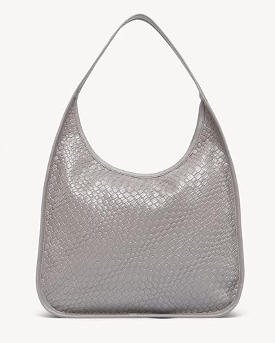 Image of NEWBELLA Hobo Purse, PU Leather Shoulder Bag, Tote Handbag for Work and Travel (Woven Light Grey)
