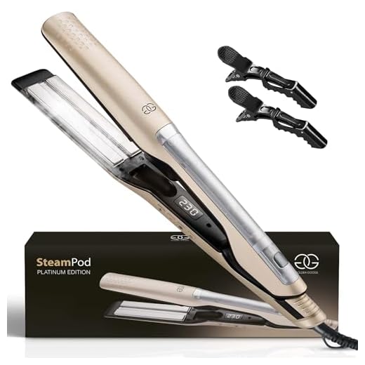 Plancha de Pelo de Vapor 2 en 1 Profesional, Steampod Pro Champagne Edition Acción iónica con 10 ajustes de temperatura hasta 230ºC, plancha pelo