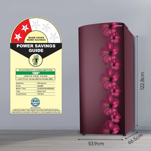 Image of SHARP 187 L Direct Cool Single Door 2 Star Refrigerator | Glass Shelves| 2.25L Bottle Space | Japan 7 Shield Protection | 60 Mins Fast Ice (Hibiscus Red, SJ-DF207N2-PRR)