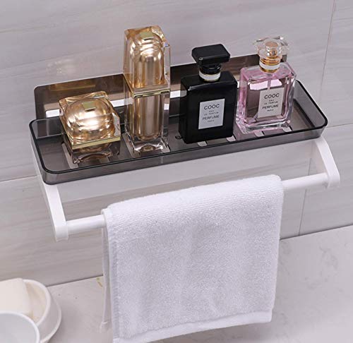 Image of XMART INDIA No Drilling Bathroom Storage Shelf with Towel Bar, Wall Mounted Storage Rack with Towel Holder, Self Adhesive Plastic Shelf for Shampoo, Soap, Cosmetics & Kitchen Use (2)