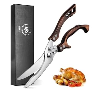DRAGON RIOT Professionele keukenschaar, gevogelte schaar van roestvrij staal, vleesschaar met gekartelde rand, botschaar met geschenkdoos voor kip, vlees, groenten, vis, Turkije