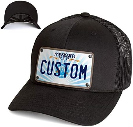 Custom License Plate Snapback Trucker Hat Printed on Leather Patch.