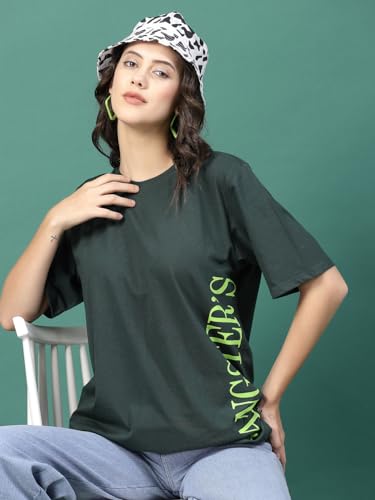 Image of Rigo Back Printed Half Sleeves Round Neck Oversized T-Shirt for Women | Drop Shoulder T-Shirt for Women | Loose Baggy Fit T-Shirt for Women /Girls