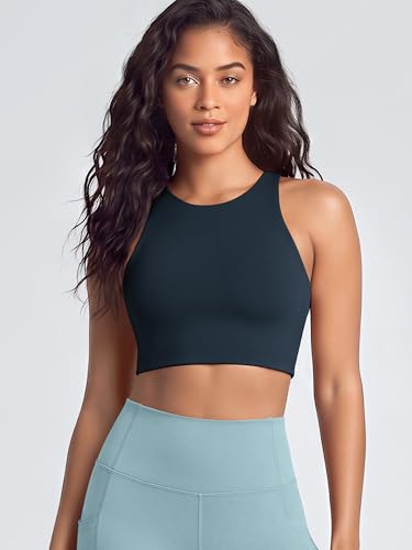 Image of ODODOS Racerback Tank Bra for Women High Neck Non Padded Medium Support Sports Bra Workout Yoga Crop Tops