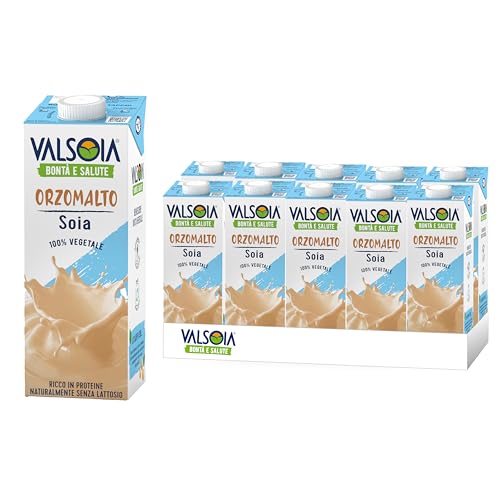 Valsoia - Bevanda Soyadrink Orzomalto, Box da 10 Tetra Brik da 1000ml, 100% Vegetale, Senza Lattosio, Fonte di Proteine Vegetali, Ideale anche per Vegani e Vegetariani, può Contenere Tracce di Glutine