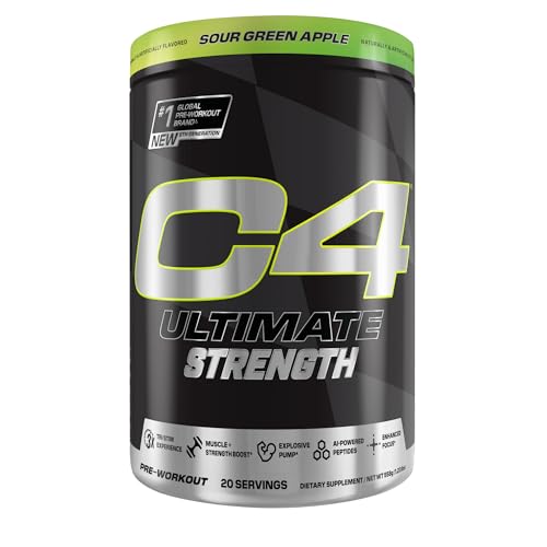 Image of Cellucor C4 Ultimate Strength Pre Workout Powder - Tri-Stim Experience 300mg Caffeine+TeaCrine+Dynamine - Creatine & Beta-Alanine - Energy Supplement for Men & Women - Sour Green Apple, 20 Servings