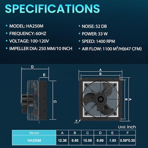 Hg Power Upgraded 10 Inch Shutter Exhaust Fan With Speed Controller thumb #6