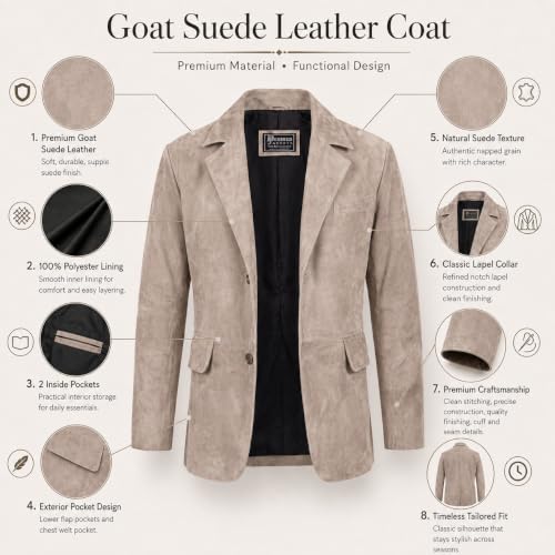 Image of Suede Leather Blazer for Men Suede Sport Coat for Men Blazer Suede Leather Jacket Blazer Coat for Men