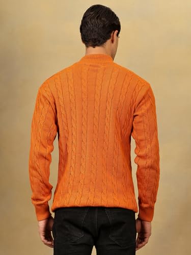 Image of Kvetoo Men's High Neck Cable Knit Sweater | Winter Pullover | Warm Wool Blend |Casual Full Sleeve Sweater for Men | Stylish Ribbed Neck Slim Fit Winterwear