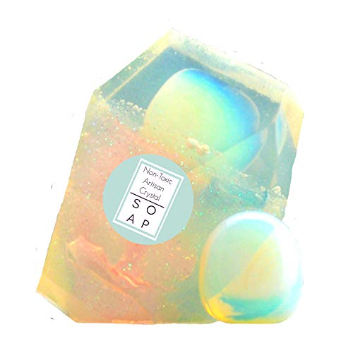 A Real Gemstone Inside Crystal Glycerin Soap Bar Natural Geode Rocksoap 4oz Essential Oil Scented (Opalite)