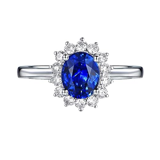 Dsnyu Oro Blanco 18K Promiso Anillo, 0.5 Quilates Zafiro Anillos Mujer Finos Plata, Flor Anillos Compromiso Pareja para el día de San Valentín Talla 16