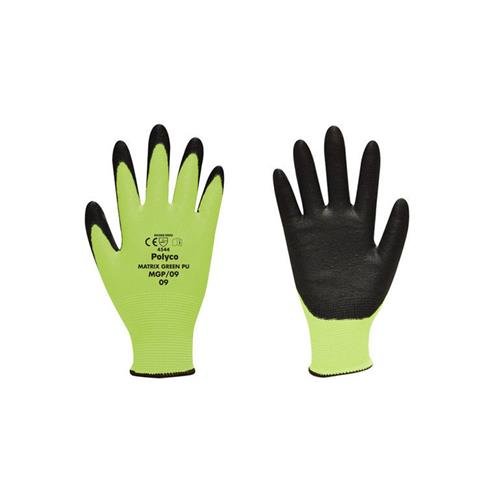 PolycoMatrix® Green PU Polyurethane Palm Coated Cut Resistant Work Gloves - Pack 12 Pairs (9/Large)
