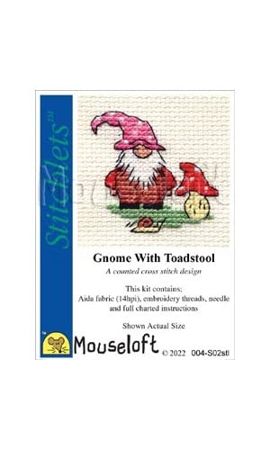 MouseloftStitchlet - Gnome with Toadstool - mini counted cross stitch kit