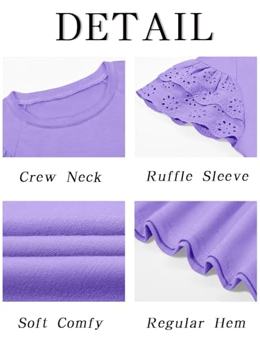 Image of Haloumoning Girls Ruffle Sleeve T Shirts Summer Short Sleeve Casual Cute Crewneck Tops Tees 5-14 Years