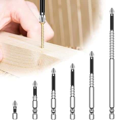 Refoiner ドリルビット 精密ドライバービットセット クロスヘッド 高磁気電動インパクト ビット 滑り防止ドライバー 工業 家庭用 インパクトドリル用 耐腐食 耐衝撃 6本セット 合金鋼 シルバー