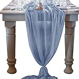 Socomi 10pcs Dusty Blue Chiffon Table Runner Sheer Wedding Runner 29x122 Inches Romantic Table...