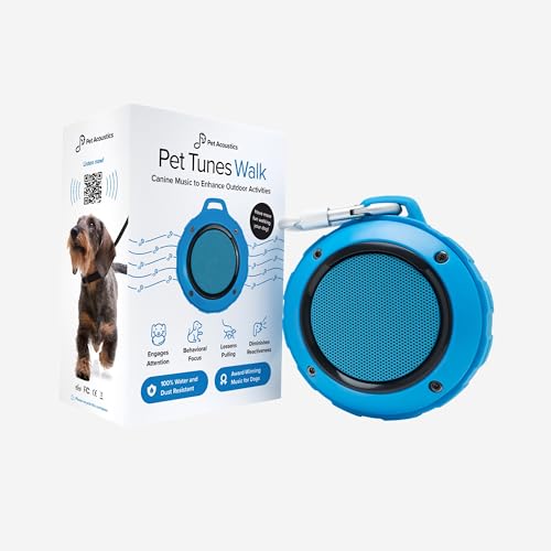 Pet Tunes Walk - Portable Bluetooth Speaker for Dogs with Preloaded Calming Music - Dog Anxiety Relief for Walks, Outdoor Adventures, and Travel - Pet Music Device for Puppy and Adult Dogs - Blue