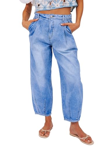 Sidefeel Women's Jeans Mid Rise Stretchy Wide Leg Baggy Jeans Trendy Loose Boyfriend Zimbaplatinum Ankle Denim Pants