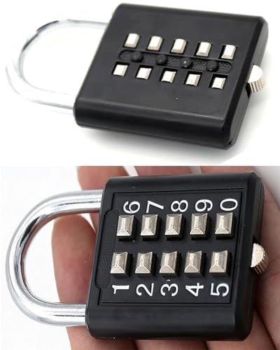Image of ZENG 10-Button Combination Padlock - Pre-Set 5-Digit Unchangeable Code, Hardened Steel Shackle for Gym Lockers, Toolboxes, Fences(Black-1pcs)