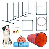 Dog Agility Course Backyard Set Dog Agility Equipment Obstacle Course Backyard Includes Adjustable High Hurdle,6 Weave Poles,Extended Tunnel,Jump Ring,Square Pause Box,2 Balls,Whistle,2 Carrying Bags