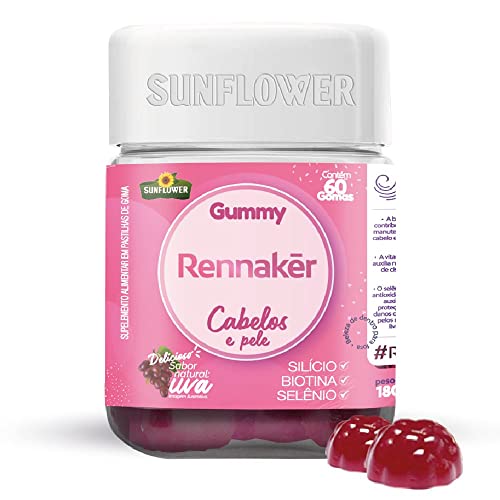 Rennaker (Gummy Hair) 60 gomas 3g - Biotina, Silício, Selênio, Cr...
