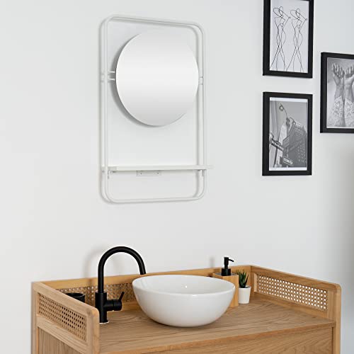 Miroir de Salle de Bain Rond Style scandinave avec étagère Blanc 60x40 Cover
