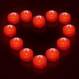 Ymenow Red Candles with Timer, 12pcs Battery Operated LED Electric Tea Lights Flameless Fake Tealights Votive Candles Flickering for Home Room Halloween Christmas New Year Decorations