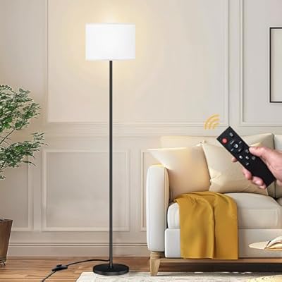 Qaubauyt Floor Lamp for Living Room Bedroom,Lights Floor Lamp with Remote Control and Stepless Dimmable Colors Temperature & Brightness,White Standing Lamps Tall Lamp,LED RGB 9W Bulb Included