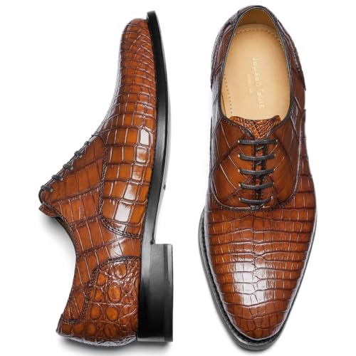 Jepsen Gord Men's Dress Shoes Genuine Italy Alligator Crocodile Leather Shoes Handmade Luxury Oxford Shoes with Leather Outsole for Formal Events, Business, Wedding, Brown, Size 11.5 - Image 2